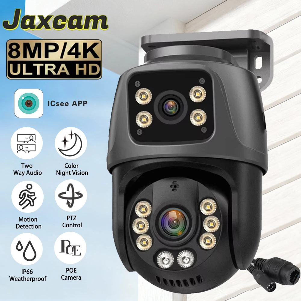 

8MP HD Dual Lens POE IP Camera PTZ Dual Screens Smart Home 360° Wired Video Surveillance IP Camera Motion Detection CCTV ICsee