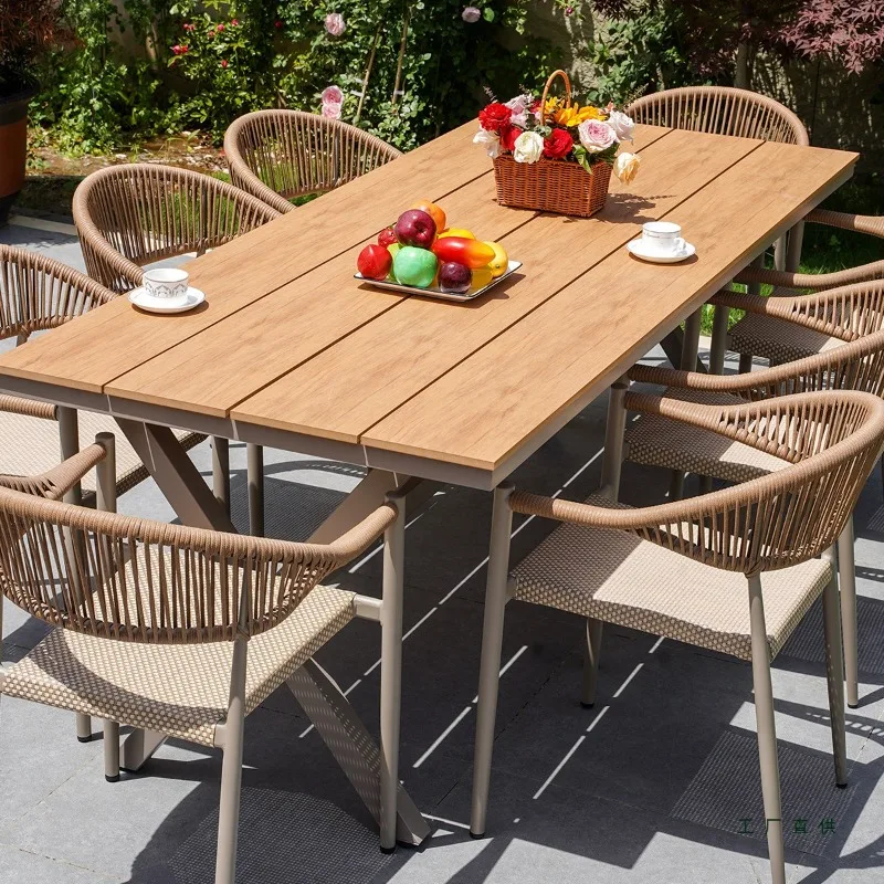 

Outdoor Table Chair Set Aluminum Alloy Rattan Chair Plastic Wood Table Courtyard Villa Garden Balcony Furniture