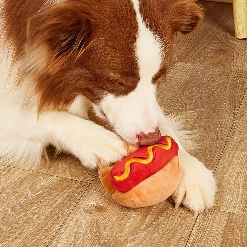 1pc Hot Dog Design Pet Grinding Teeth Squeaky Plush Toy, Durable Chew Toy For Dog Interactive Supply