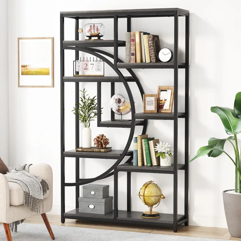 5 Tier Etagere Bookcase, Freestanding Tall Bookshelves Display Shelf Storage Organizer with 9-Open Storage Shelf for Living Room