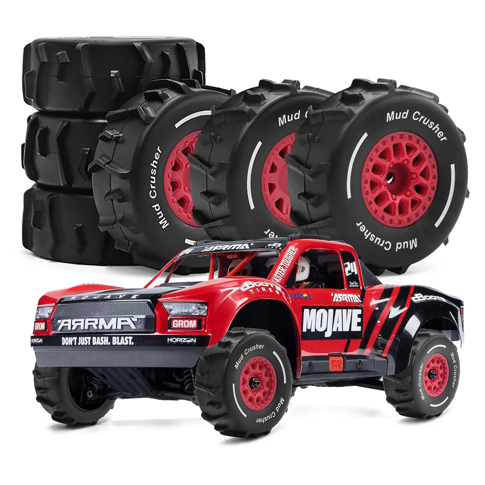 Kit off-road de roda e pneu de 72mm, 4 unidades (12mm hex) para arrma 1/14 mojave grom 4x4 223s blx, peça de atualização de caminhão deserto rc