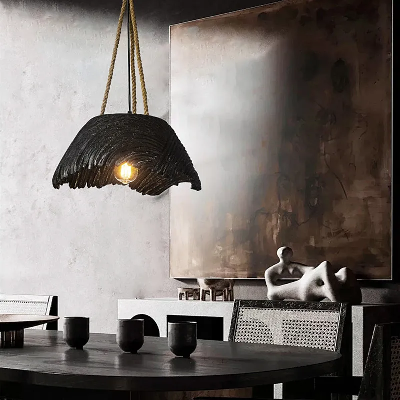 Nordic sznurek z konopi w stylu Vintage żyrandol Wabi Sabi restauracja/Bar wisząca lampa designerska do gabinetu nocnego wisząca żyrandol