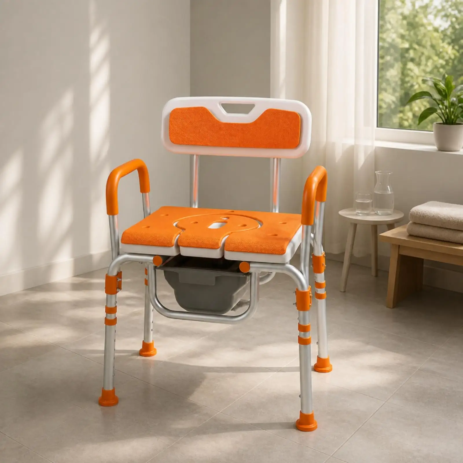 Shower Commode Chair Ventilated Commode Chair with Removable Container Non-Slip Heavy Duty for Older Adults, Home Bathroom