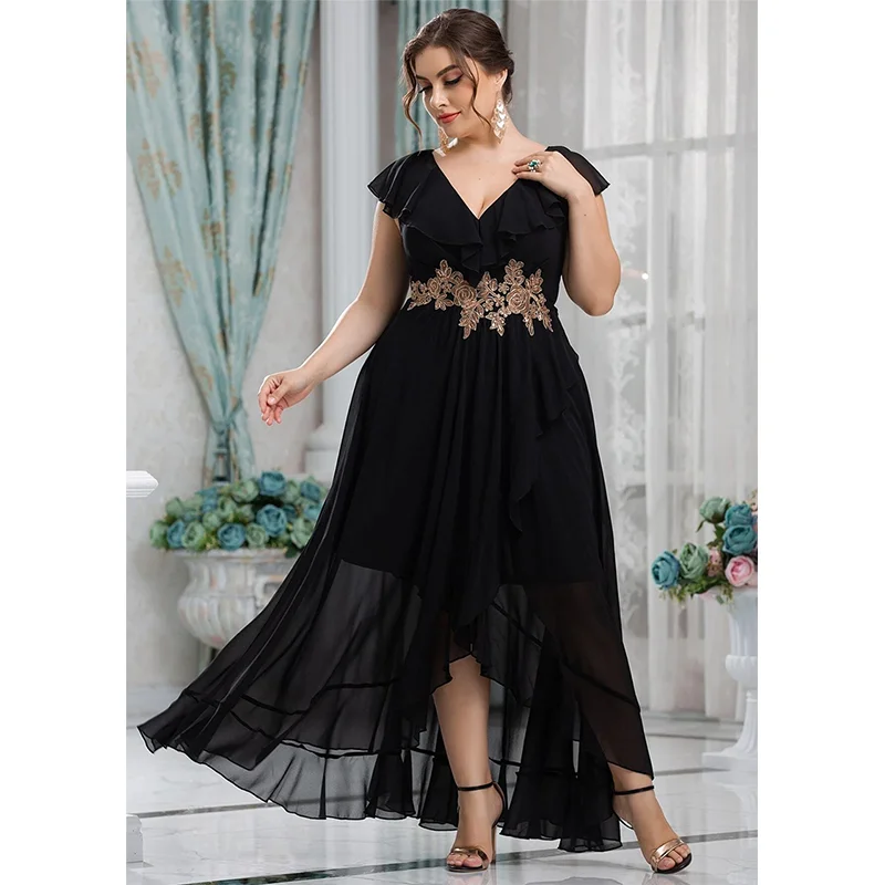 Plus Size 2023 New 4XL 5XL Chiffon Applique V Dress Wedding Loose Luxury V-Neck Lace Plus Size Dress Women Summer Dresses