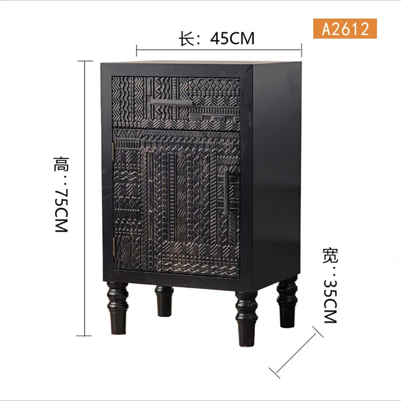 Black carved TV cabinet, simple retro locker, antique furniture