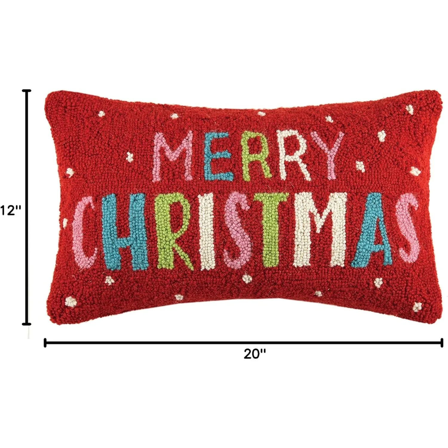 Merry Christmas Hook Wool Lumbar Pillow, Multicolored