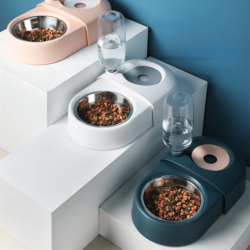 

Dog Cat Bowls with Water Dispenser Feeding and Water Dishes for Pet Easily Detached Wet and Dry Food Bowl Set Pet Supplies