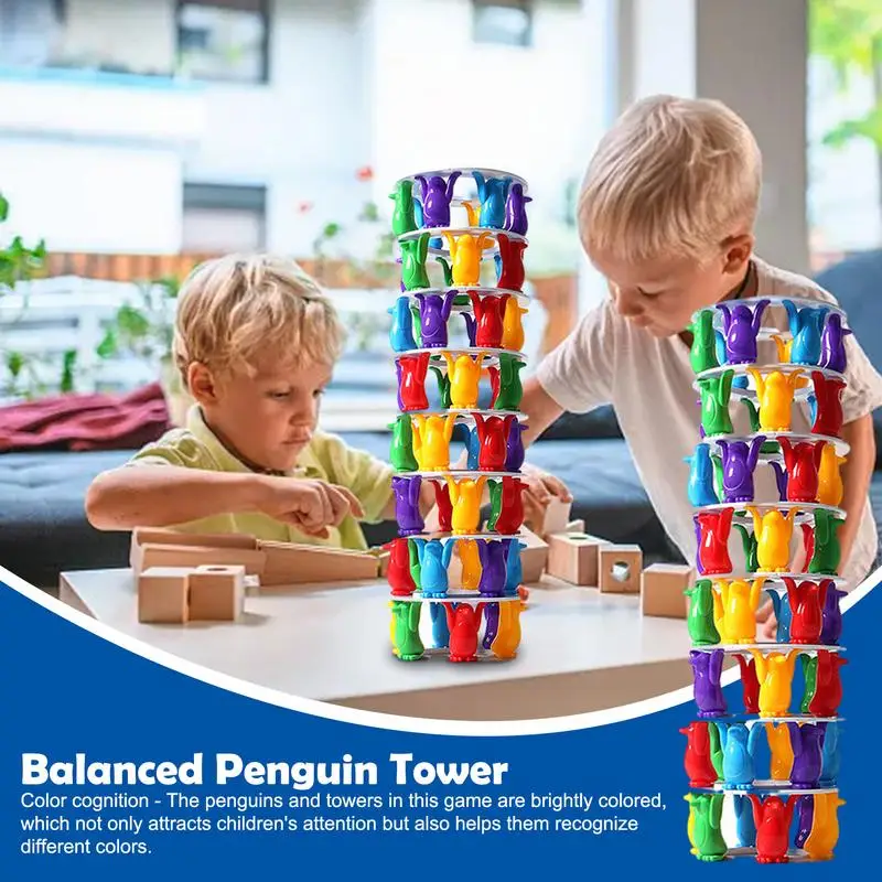 Juego de equilibrio de pingüino innovador, torre de apilamiento de pingüino, habilidades motoras finas, juegos de aprendizaje, actividades de equilibrio educativo, juguete para