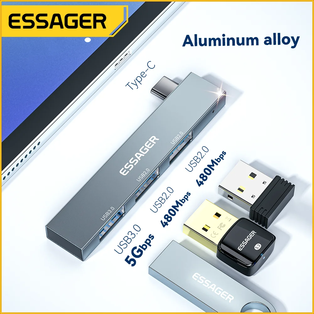 Essager 3 in 1 Type C to USB Hub 3 Ports C Extended Plug Portable USB C High Speed USB Hub For Macbook Pro Computer Accessories