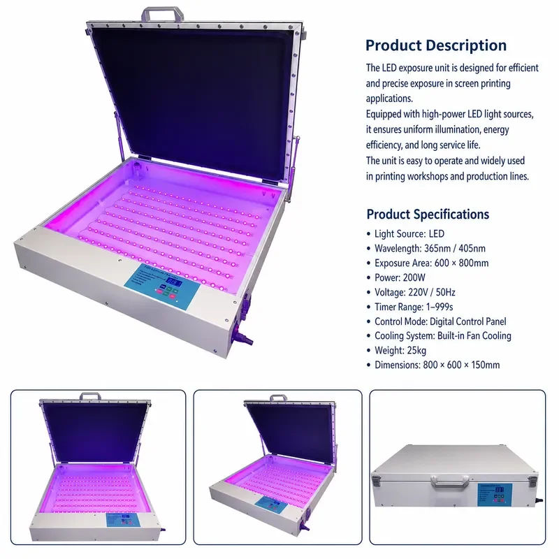 80W Vacuum Screen Printing Exposure Unit 220V 110V with 8 UV LED Lines for Precise PCB Photoresist Dry Film Mask Making