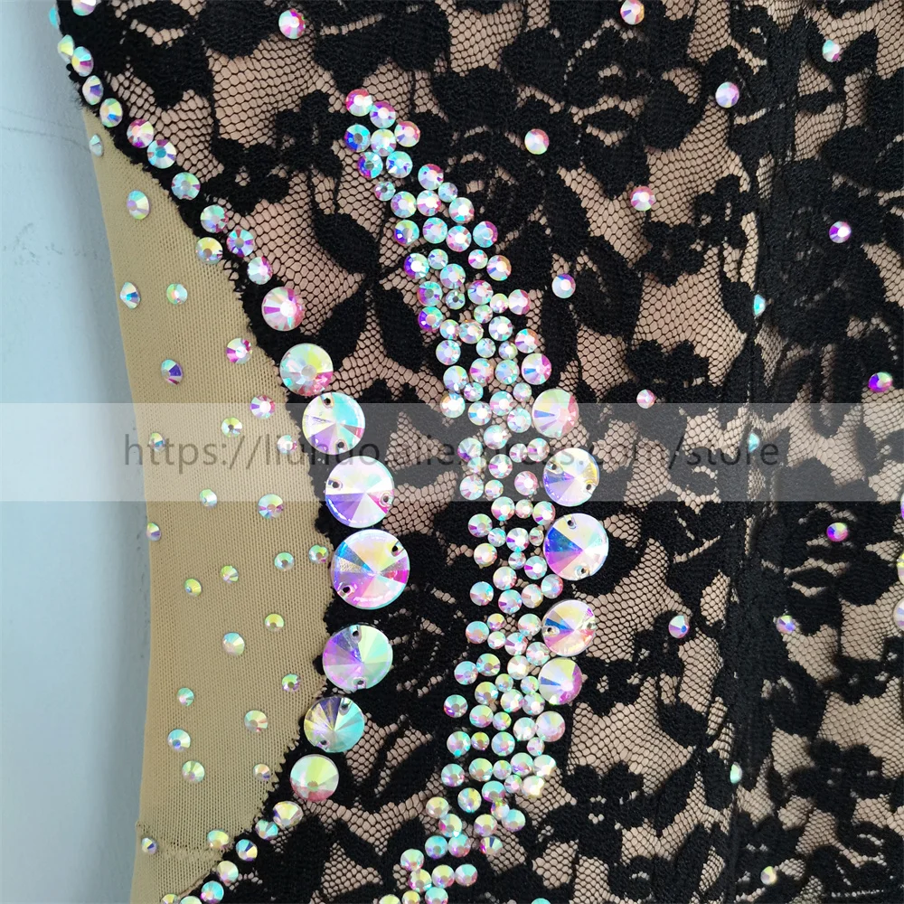 LIUHUO Frauen Aldult Teen Girl Anpassen Kostüm Leistung Wettbewerb Trikot Eis Eiskunstlauf Kleid Tanz Roller Schwarz Spitze