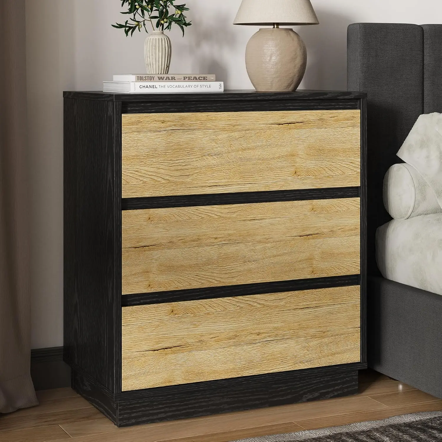 

Wide Nightstand with 3 Drawers, Black Nightstand for Bedroom, Large End Table Bedside Table for Home and Office,, Customized