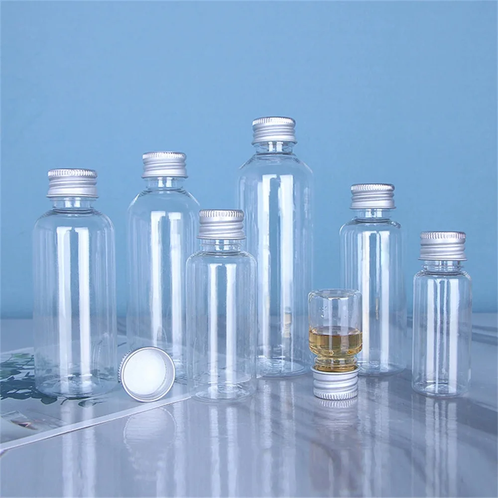 2pcs/lot Plastic Bottle With Aluminium Screw Cap Travel Kit Empty Refillable Bottles Jars 5ml to 100ml PET Cosmetic Container