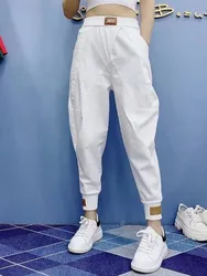 2023 New Arrival Spring Autumn Women Vintage Patchwork Ankle-length Pants Casual Loose Cotton Elastic Waist Harem Pants