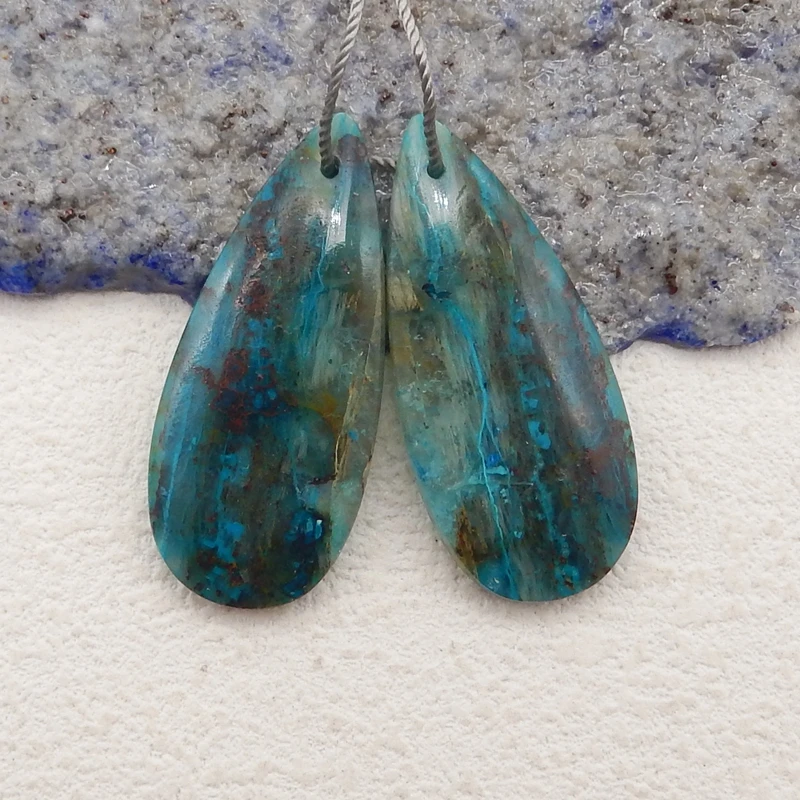 

Handmade Natural Stone Chrysocolla Teardrop Water Drop Earring Bead DIY Making Jewelry Finding 35x16x4mm 8g