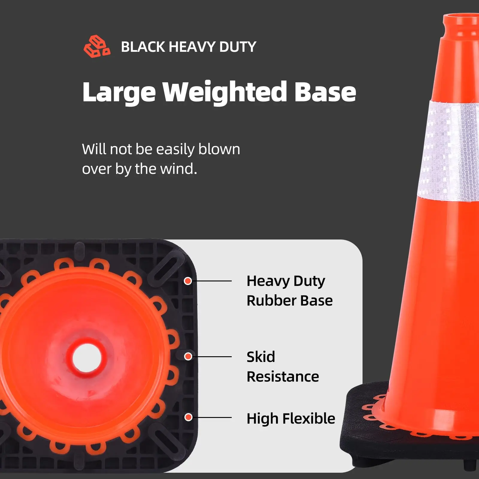 8 Pack Traffic Safety Cones 18 Inch with Weighted Base and Reflective Collar,Orange Construction Cones for Street Hazards,Sport Training,Home Traffic Parking