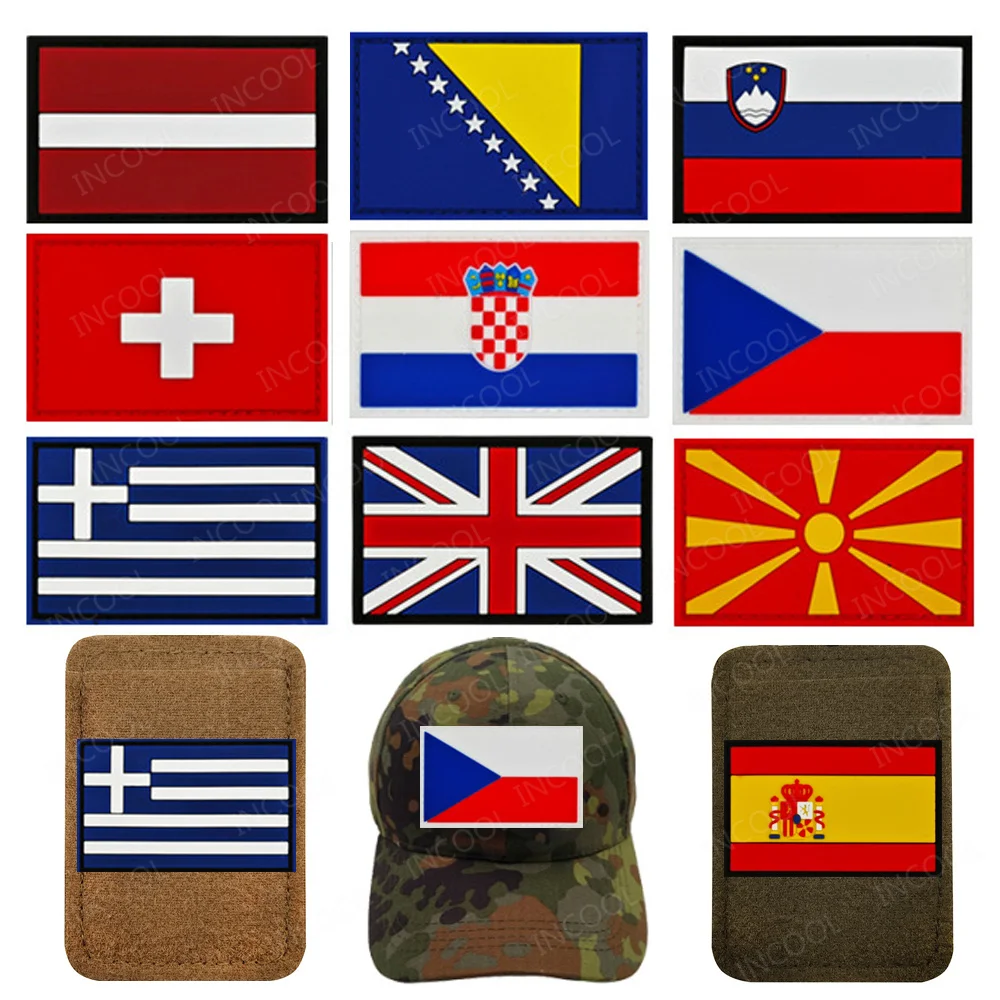 Europa España Polonia Grecia Hungría Francia Lituania Rusia Reino Unido Eslovaenia Letonia Alemania Macedonia Bulgaria Parches de bandera de goma de PVC