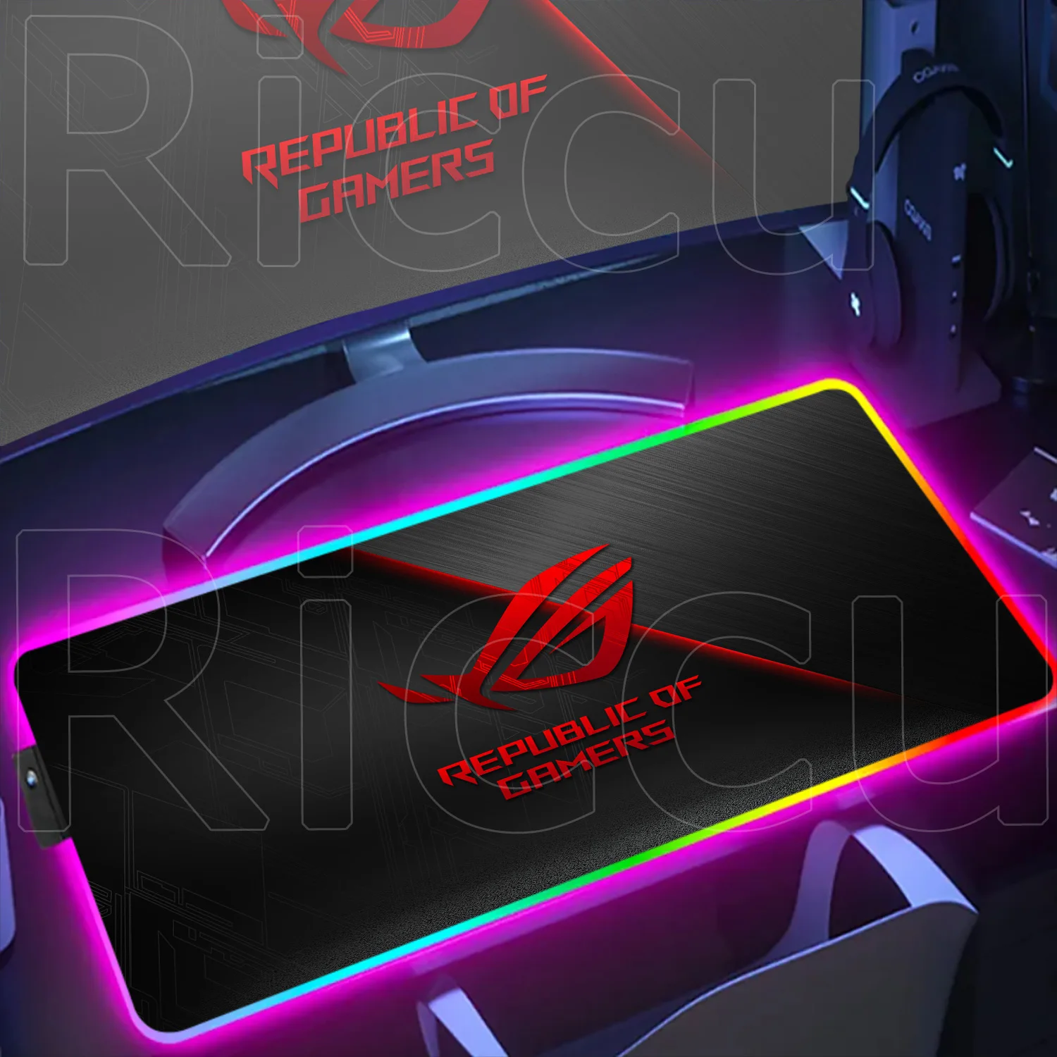 

New Asus Rog Mouse Pad Multi-size HD RGB Lumines Playmat XXL Rubber Non-slip Keyboard Desk PC Accessories LED Backlight Mausepad