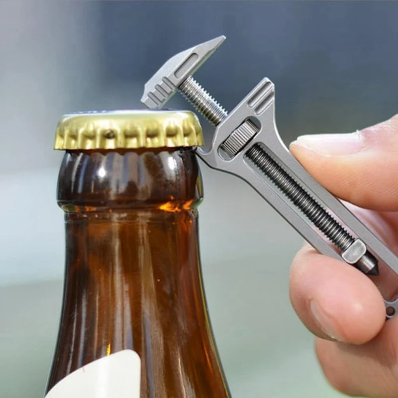 Rustproof Mini Wrench Multi-Tool Keychain With Bottle Opener, Adjustable Pry Bar, And Screwdriver Tip