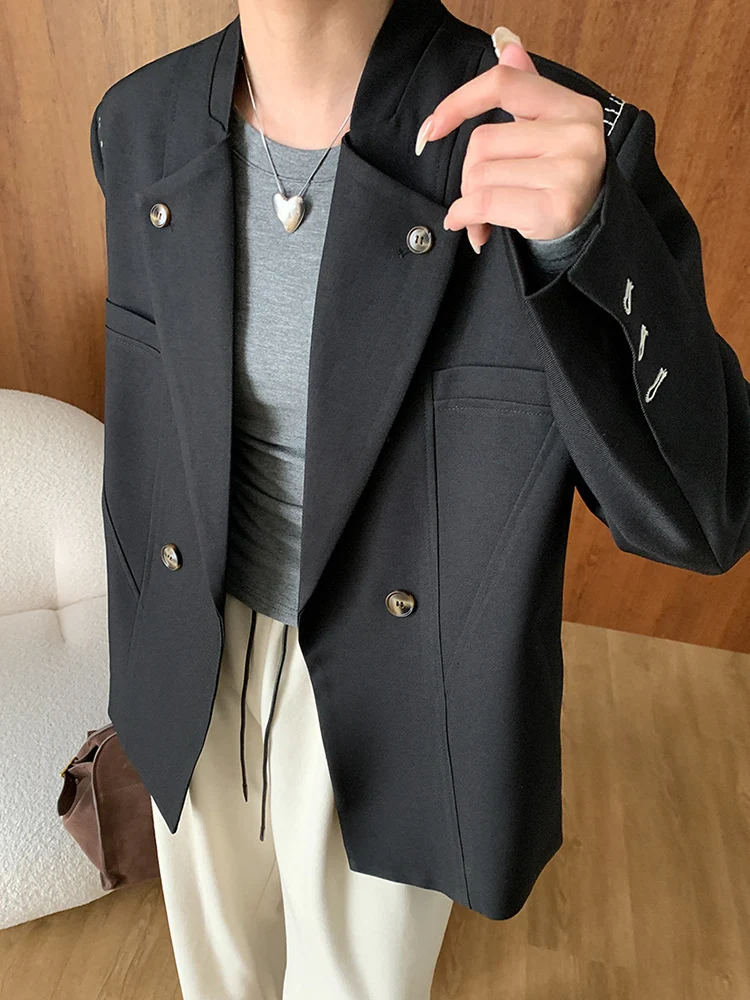 YERMORA Women Khaki Toped Big Size Elegant Suit Blazer New Lapel Long Sleeve Basic Jacket Fashion Tide Spring Autumn 2024