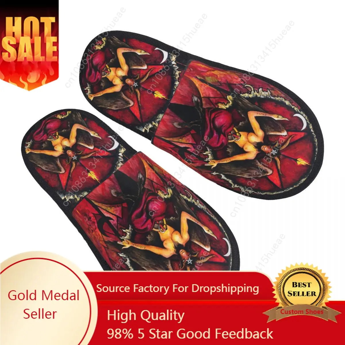 

Custom Devil Goat Baphomet House Slippers Women Soft Memory Foam Shoes Demon Satan Occult Magic Comfy Warm Anti-Skid Slipper