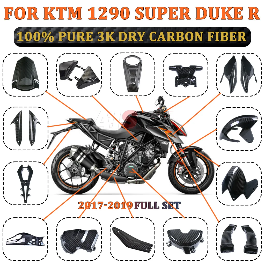 

For KTM 1290 Super Duke R 2017 2018 2019 100% Carbon Fiber Motorcycle Fender Swingarm Tank Exhaust Cover Fairing Accessories Kit