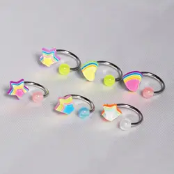 New Star Love Lip Ring Stainless Steel Luminous Ball Horseshoe Ring Color Resin Pentagram Earbone Ring Piercing Jewelry