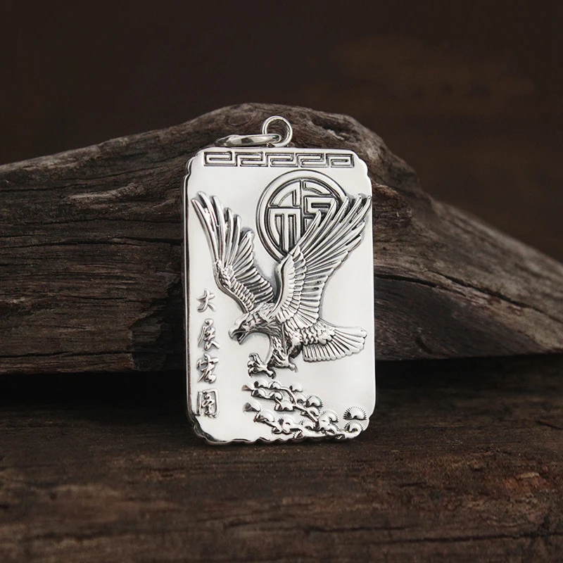 

Vintage ethnic style cameo embossed exquisite eagle necklace silver 925 classic and fashion square pendant banquet jewelry