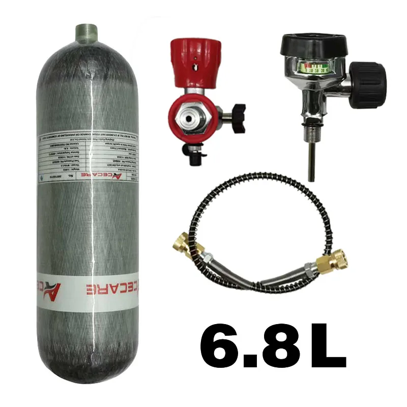 Acecare Carbon Fiber Hpa Air Tank 6.8L 4500psi Pressure Gauge Valve and Filling Station M18*1.5 SCBA Diving Fire Protection