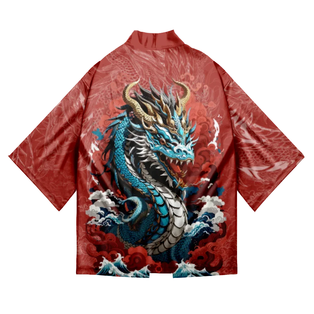 Dragão estampa Yukata para homens e mulheres, camisa havaiana, roupa tradicional Haori Obi, quimono Harajuku, cardigã Cosplay, moda japonesa