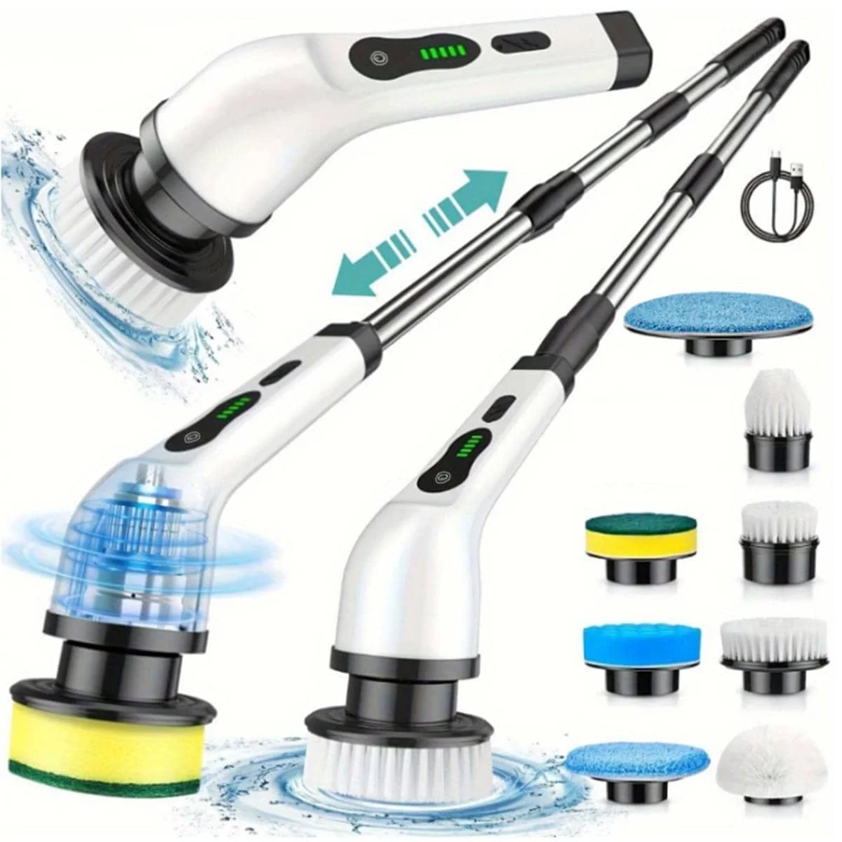 

Cordless Electric Floor Scrubber, 8 Brush Heads, Adjustable Handle, Multi-Surface Cleaning Tool