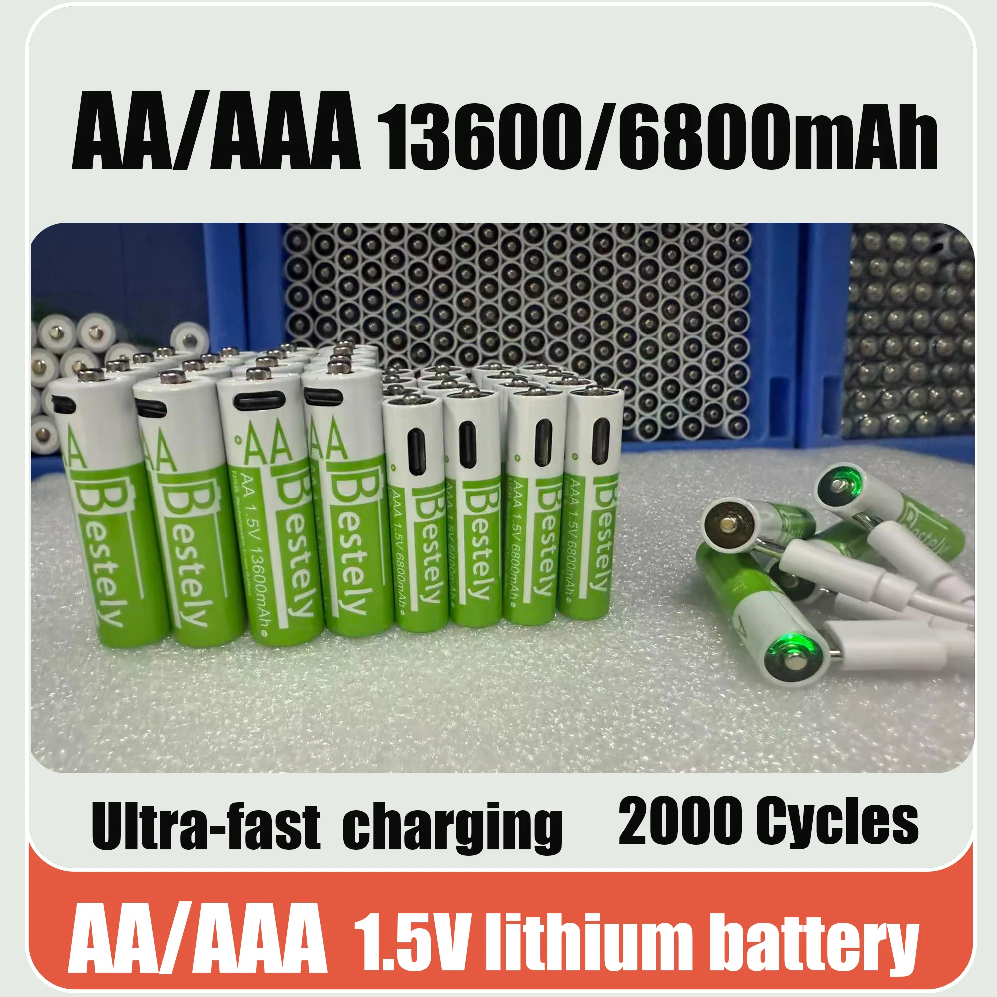 Nouveau 1.5V AA 13600mAh + AAA 6800mAh batterie au Lithium Rechargeable ensemble avec USB-C charge rapide Type C câble