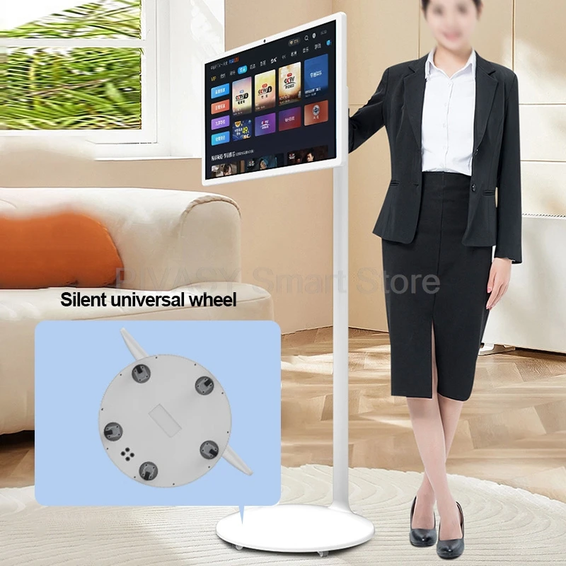 Ingebouwde camera 13MP touchscreen Smart TV voor fitness interactief met vloerstandaard Draagbare beweegbare monitor Draadloos gieten