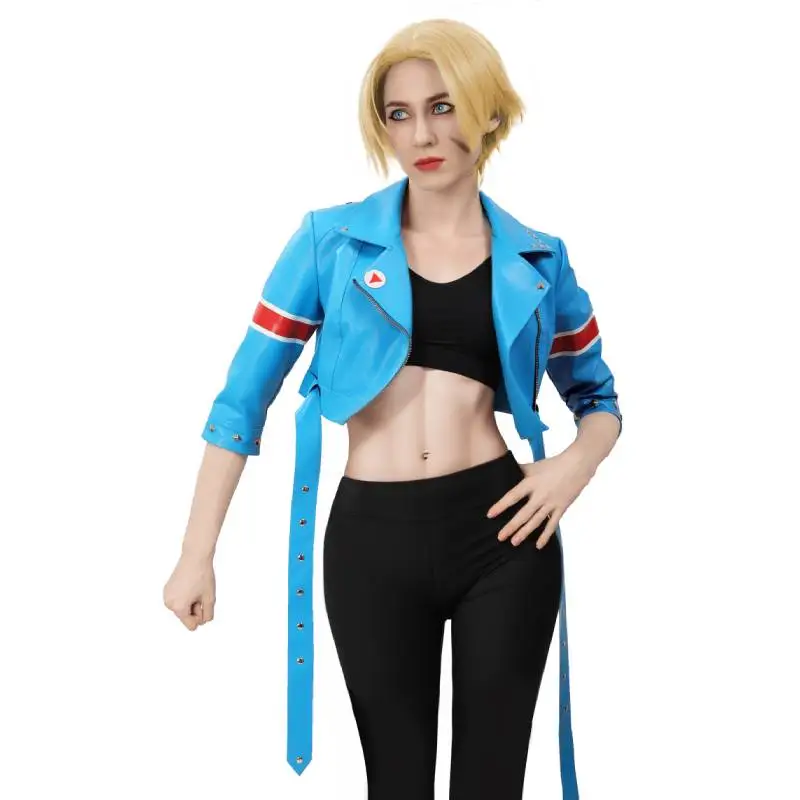 WENAM Game Cosplay Costume Halloween Vintage Gothic Jacket Fighter Cammy White Cosplay Jacket Women Faux Leather Coat with Belt