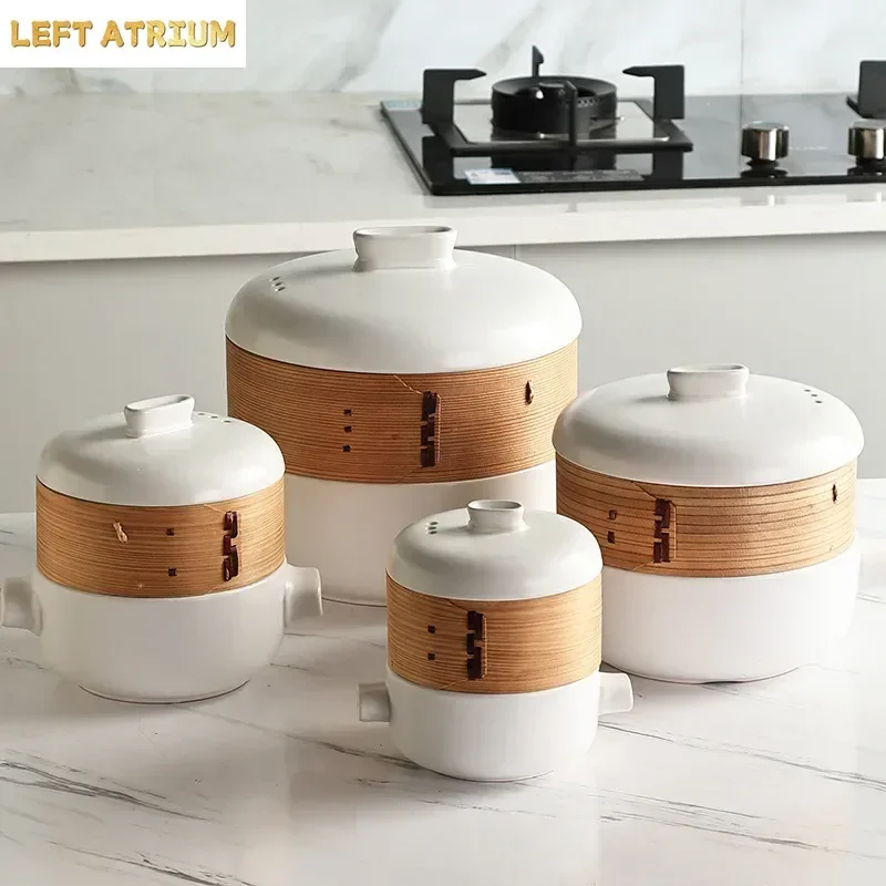 Japanese Style Steamer Casserole With Steamer Drawer Soup Pot Stew Pot Bamboo Multilayer Hotel Household Ceramic Casserole
