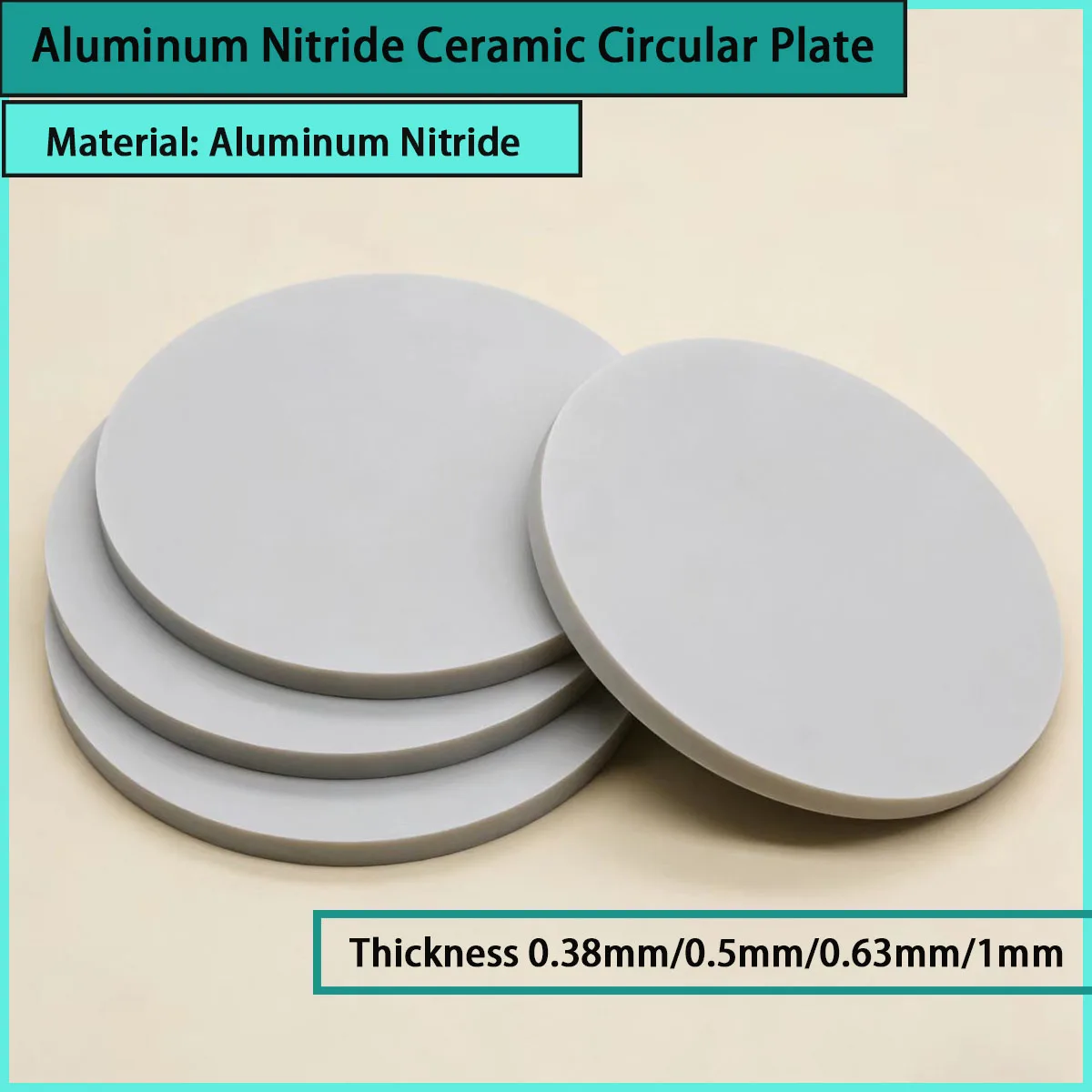 Thickness 0.38mm/0.5mm/0.63mm/1mm Aluminum Nitride Ceramic Circular Plate for Semiconductor Packaging, Etc
