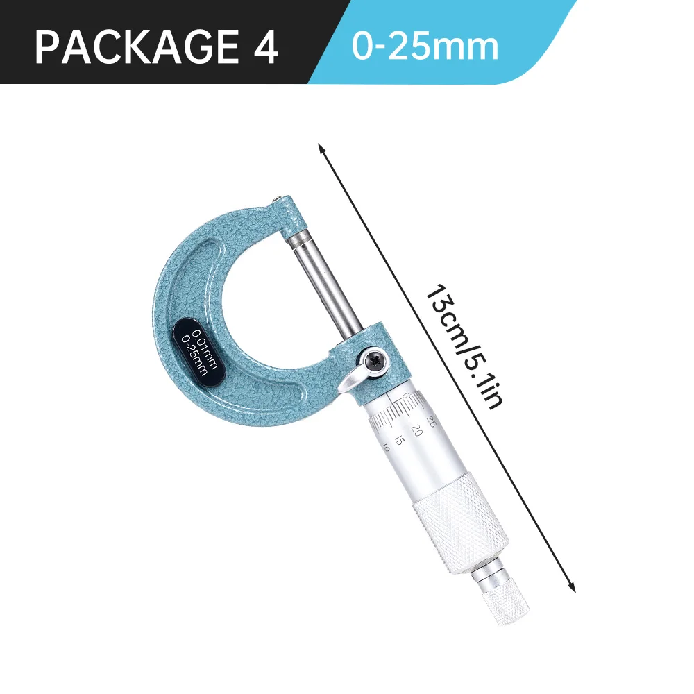 4-teiliges Außenmikrometer-Set, Werkzeug für Maschinisten, 0-4" 0-100mm, 4 Präzisionsmikrometer mit 0,01mm Genauigkeit, Hartmetall-Mikrometer-Set, Messwerkzeuge – Detail 2
