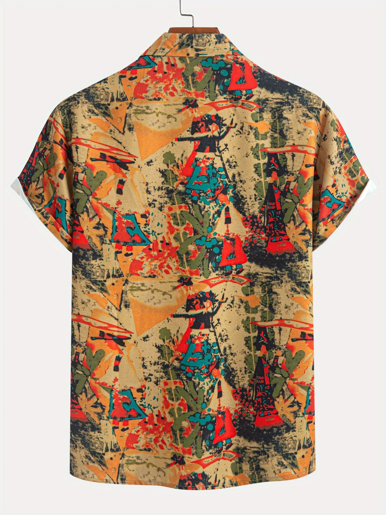 New Vintage Casual Men Shirt Retro Jungle Landscape Print Lapel Roll Sleeve Light Fabric Outdoor Daily Fits Mens Clothing