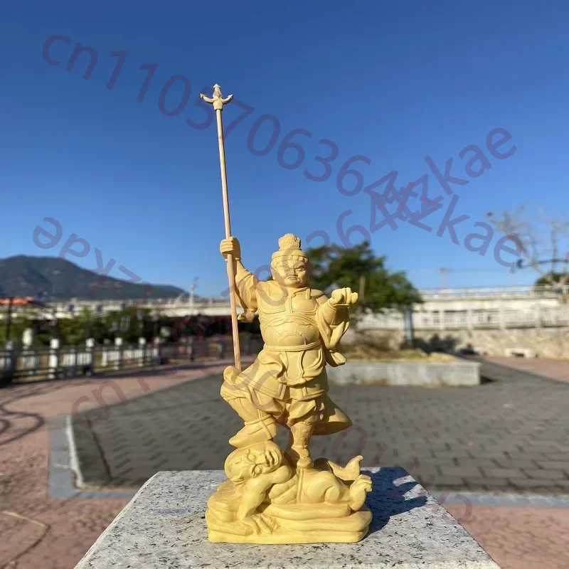 

Hand Carved Wooden Bishamonten Treasure King Figurine Statue - Guardian Deity Sculpture Ornament Home Altar Temple Feng Shui