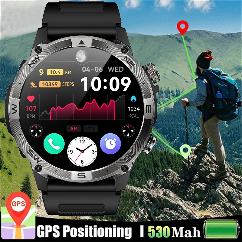 For Huawei Xiaomi real GPS smartwatch Men 1.43inchAMOLED 466*466 HD screen Heart Rate Bluetooth Talk IP68 waterproof watch 2024