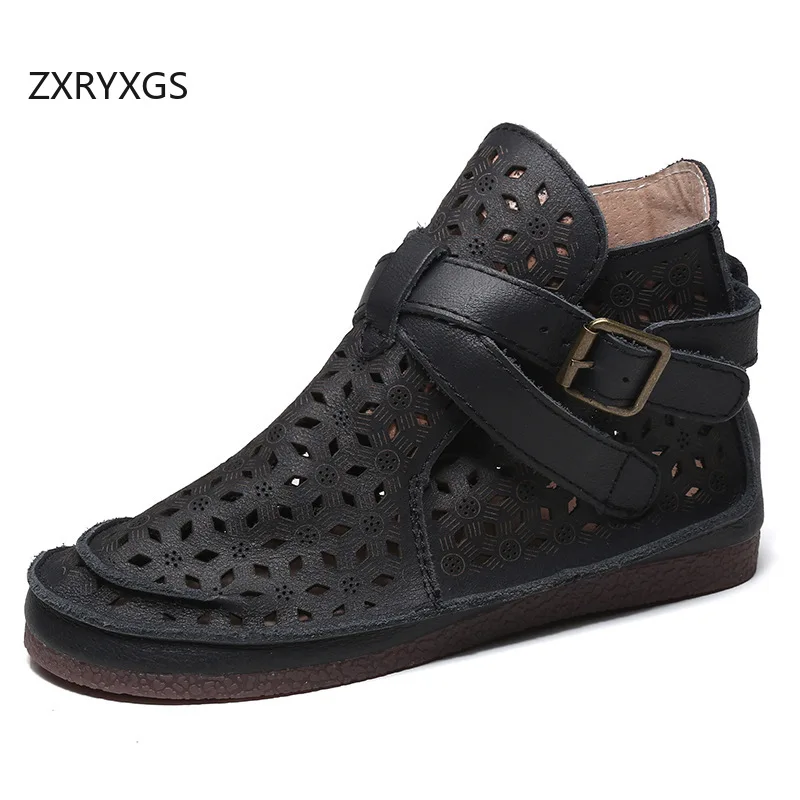 

ZXRYXGS Классические ретро-сапоги из натуральной кожи, летние сандалии, дышащие, удобные женские крутые сапоги, туфли на плоской подошве, сапоги 2026