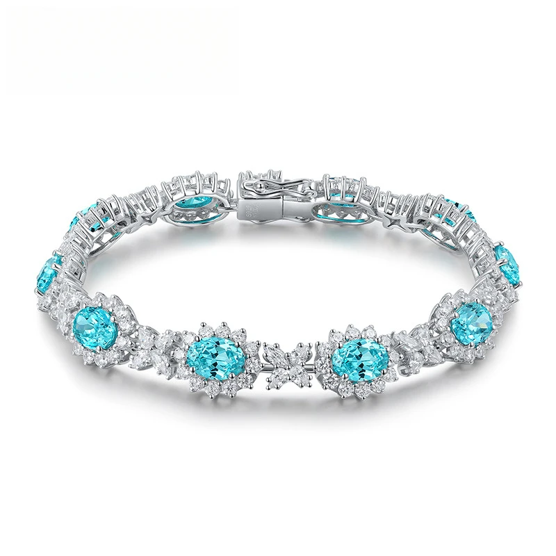 Luxury Design Lab Grown Paraiba Oval Shape Blue Color Silver Bracelet Exquisite Vacation Style Gift For Woman Jewelry