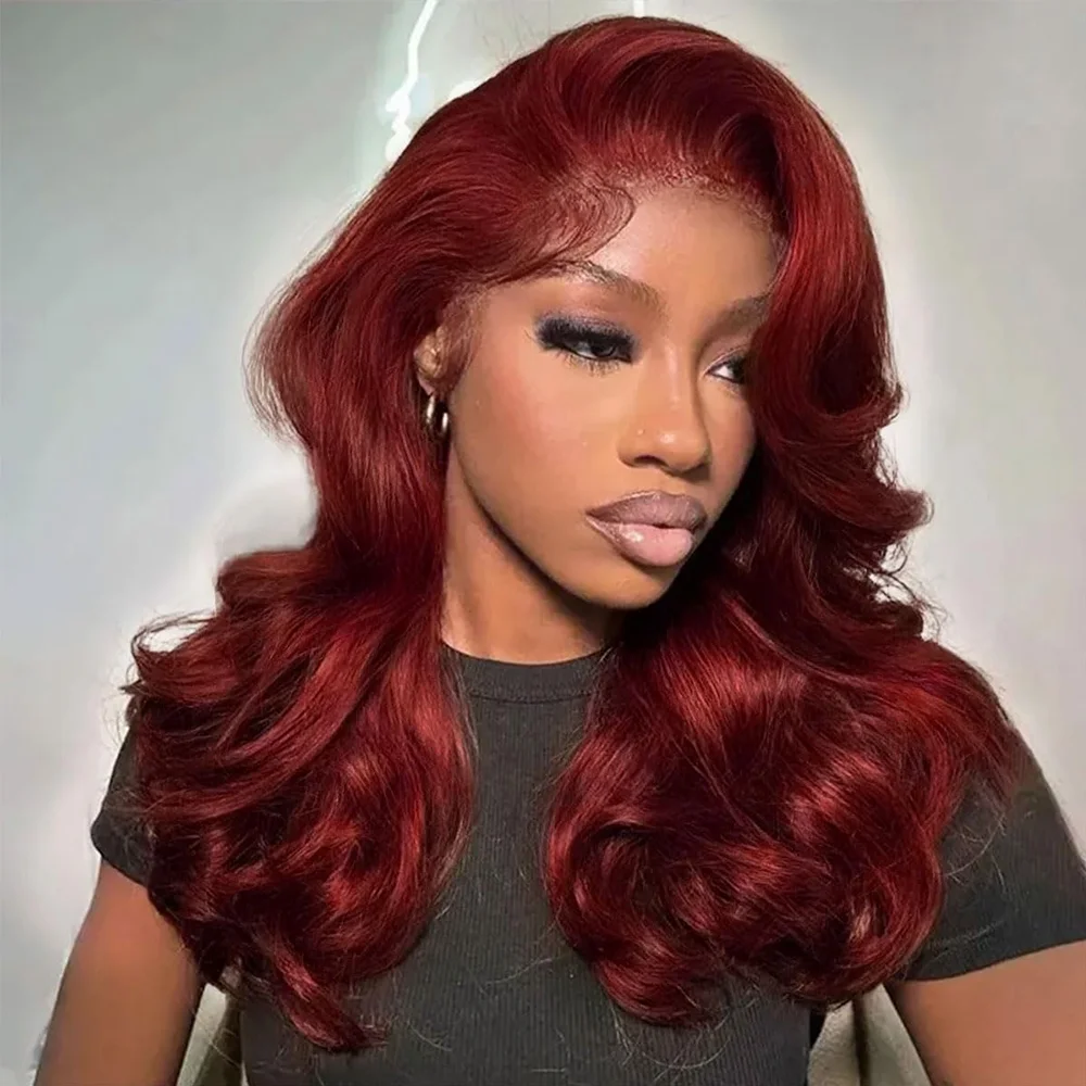 26 Zoll natürlich aussehende lange 99J Body Wave Lace Perücke 13x4 HD Lace Front Remy Echthaar Stylische Lockige Wellentextur für den täglichen Gebrauch