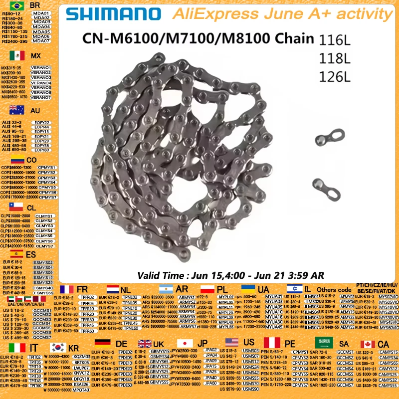 Shimano deore xtr cn m9100 xt m8100 slx m7100 deore m6100 corrente 12s mtb corrente de bicicleta 116l 124l 126l bicicleta original shimano