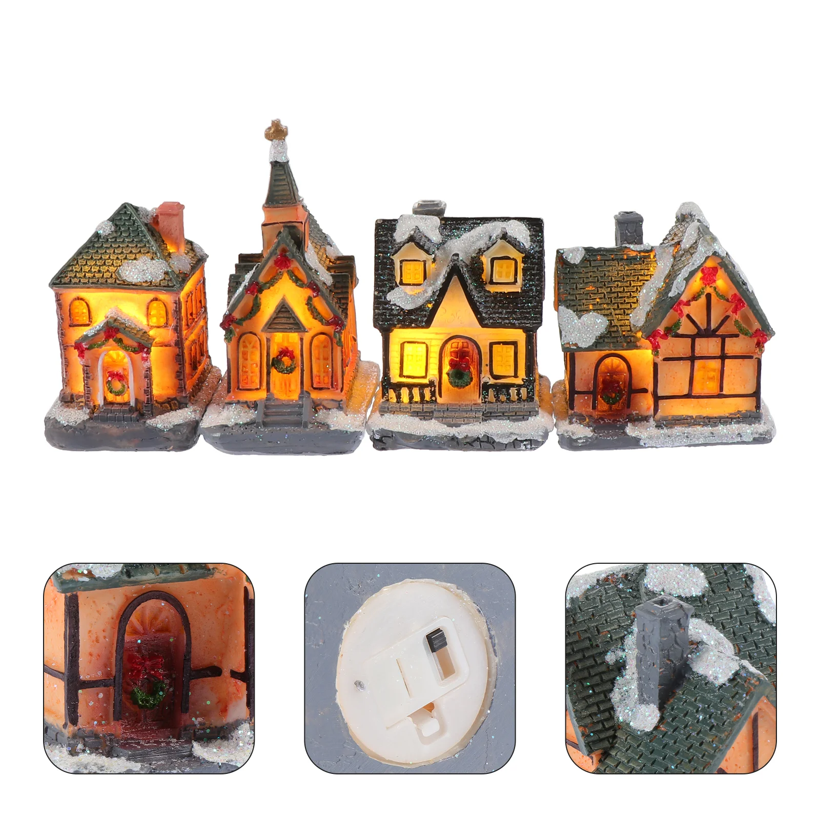 

4 Pcs Christmas House Decoration Gifts Adornment Gingerbread Mini Landscape Decors Xmas Desktop Ornaments Resin