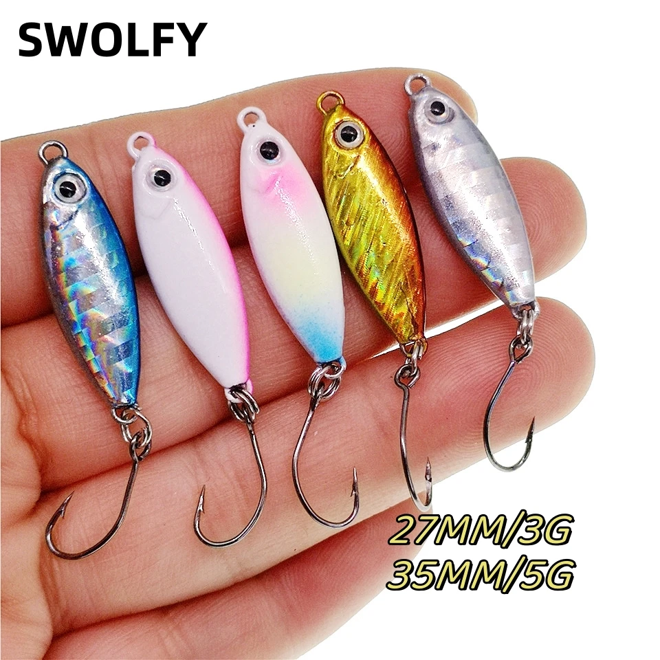 

5PCS NEW Mini fishing Lure 3g 5.5g spoon metal lures Spinnerbait Minnow small fish Single Hook jig Stream Trout baits pesca hot