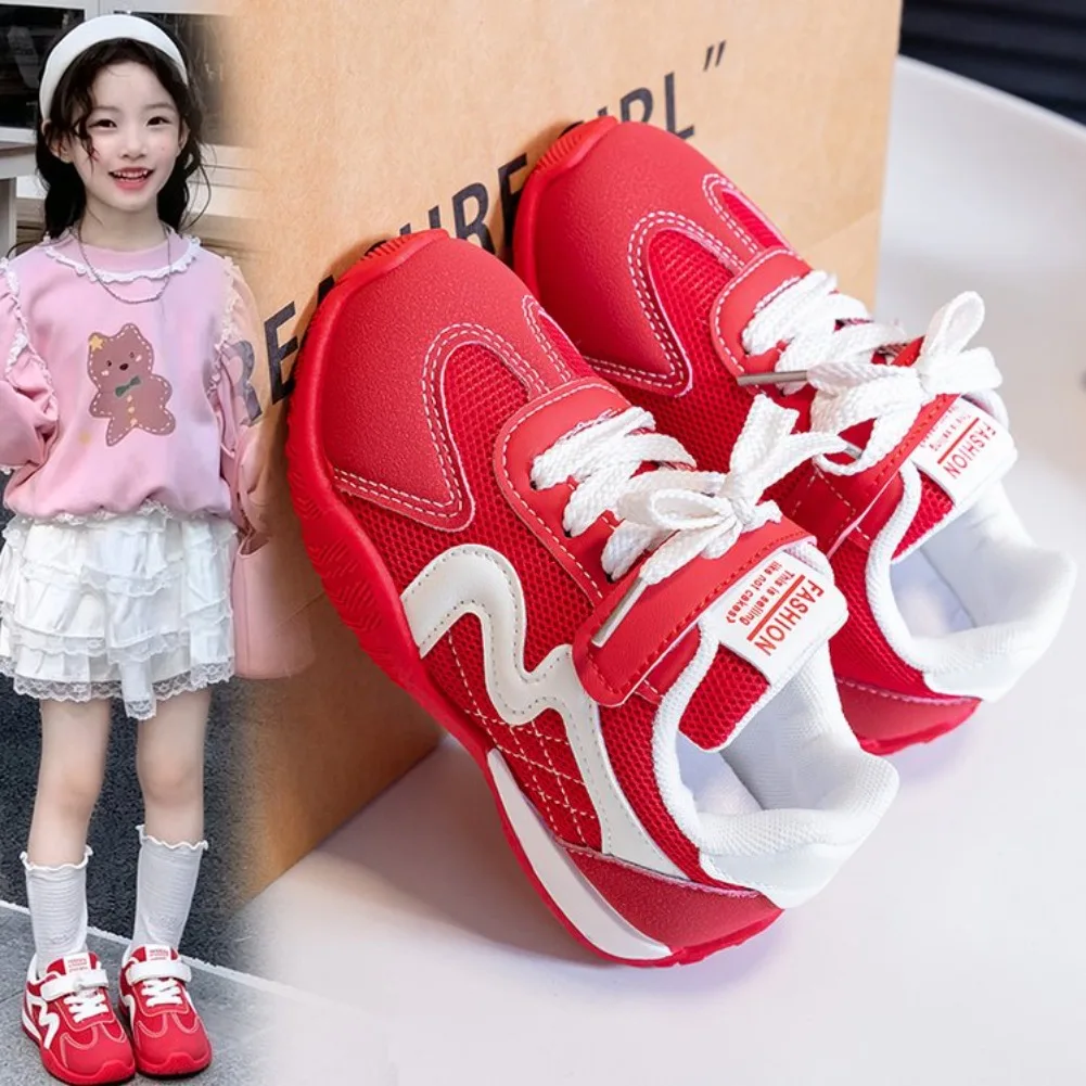 Children Mesh Retro Sneakers,3 Colors Block Breathable Kids Trainers Non Slip Gum Sole Boys Girls Vintage Walking Casual Shoes