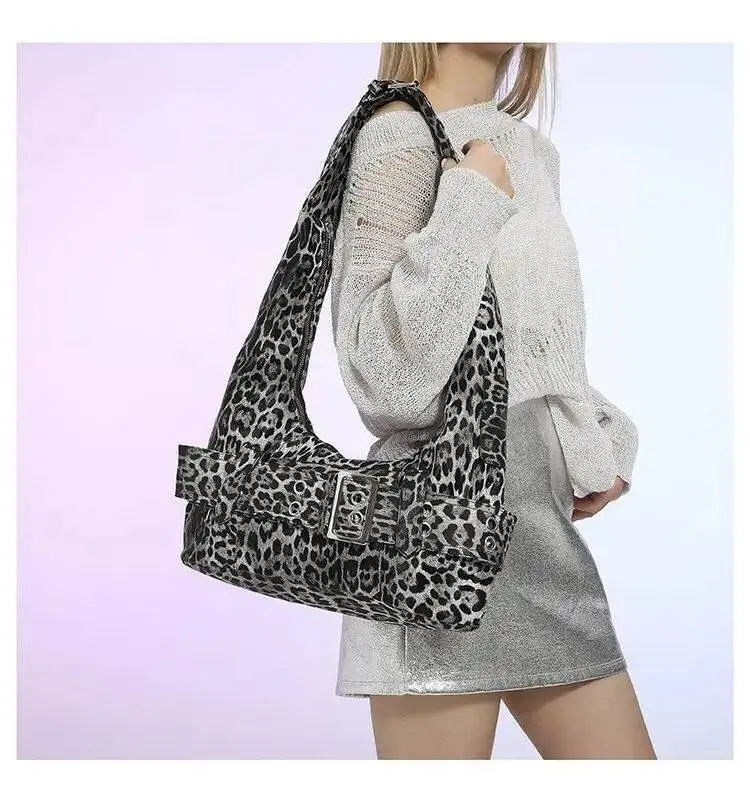 

Bloom Leopard Print Y2k Shoulder Purse Women Retro Casual Crossbody Bag Female High Street Hobos Bags Handbag Aesthetic