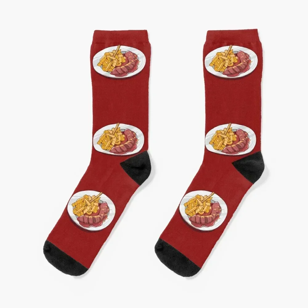 Currywurst with french fries Socks Crossfit Toe sports christmass gift fashionable Designer Man Socks Women's