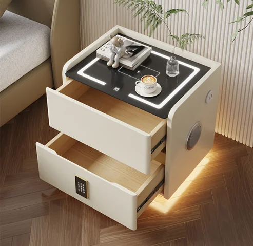 ￥%Wholesale Wooden Safe Luxury Modern Smart Bedside Table With Wireless C-type Charging Nightstand Cabinet With Light Charging - view 3
